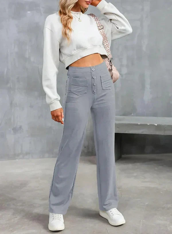 Sophie High-Waisted Stretch Trousers with Side Pockets
